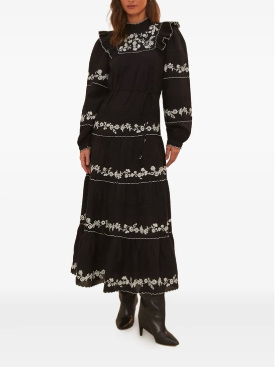 FARM Rio Dresses & Skirts - FARM Rio Black Maxi Dress with White Floral Embroidery
